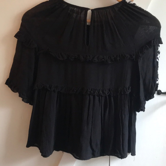 Zara black boho top with ruffles and embroidery S - Picture 2 of 5